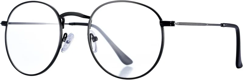 Classic round Metal Clear Lens Glasses Frame Unisex Circle Eyeglasses (Black)