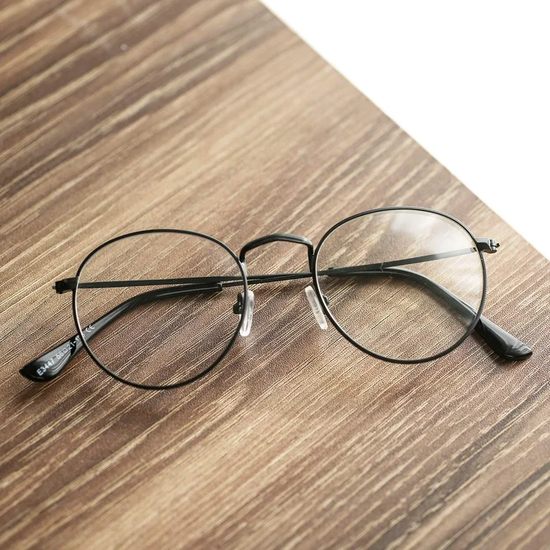 Classic round Metal Clear Lens Glasses Frame Unisex Circle Eyeglasses (Black) 4